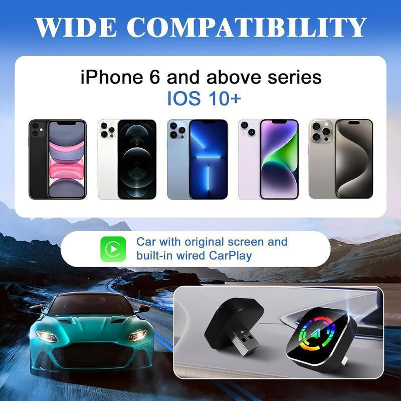 Wireless Carplay Adapter for Iphone Android Fast Connection No Latency Hands Free Call Wireless Adapter Electronic Charger Carplay Dongle with 30M Range