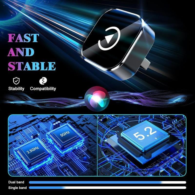 Wireless Carplay Adapter for Iphone Android Fast Connection No Latency Hands Free Call Wireless Adapter Electronic Charger Carplay Dongle with 30M Range
