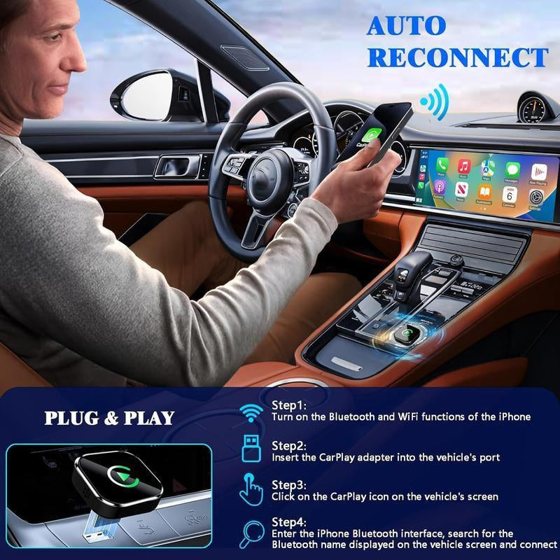Wireless Carplay Adapter for Iphone Android Fast Connection No Latency Hands Free Call Wireless Adapter Electronic Charger Carplay Dongle with 30M Range